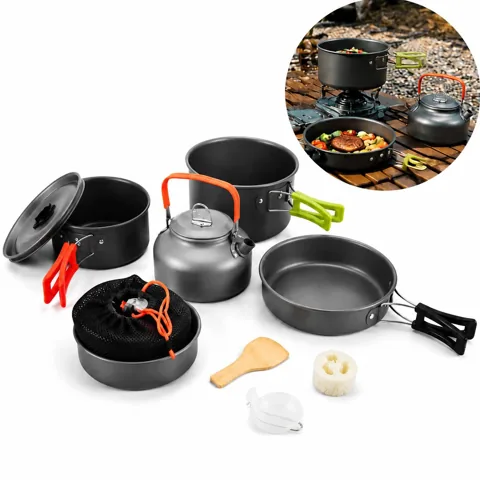 Hard-Anodized 3-Piece Camping Cook Set with Foldable Handles 2