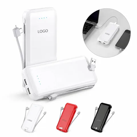 10000mAh Power Bank with Built-In Cable & AC Charger