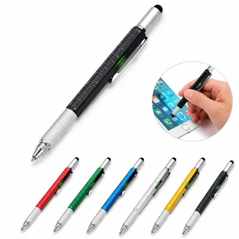 6-in-1 Multi-Function Ballpoint Pen with Stylus, Level & 2