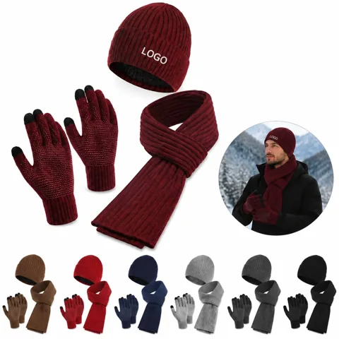 Touchscreen Winter Hat Scarf Gloves Set for Cold Weather