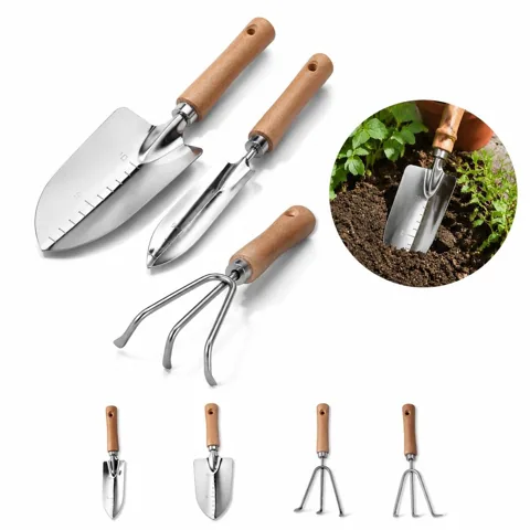 3-Piece Garden Shovel Set Stainless Steel Wood Handle 2
