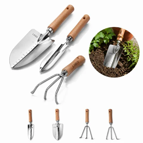 3-Piece Garden Shovel Set Stainless Steel Wood Handle