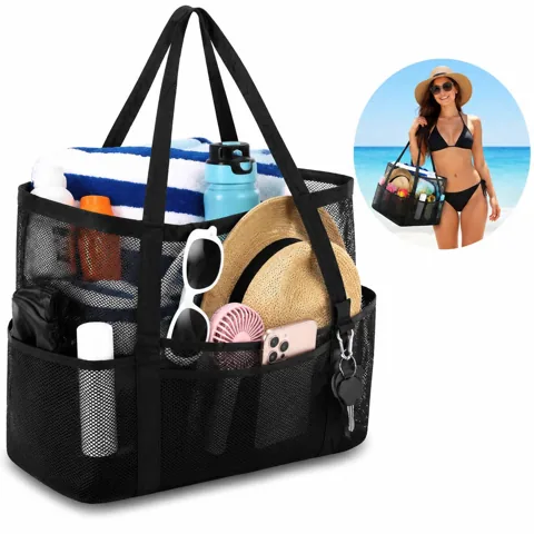 Large Mesh Beach Tote Bag with Open Weave for Sand Drainage 2
