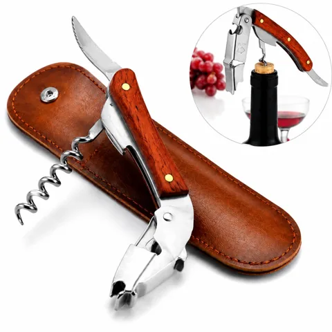 Rosewood Wine Bottle Opener with Leather Sheath 2