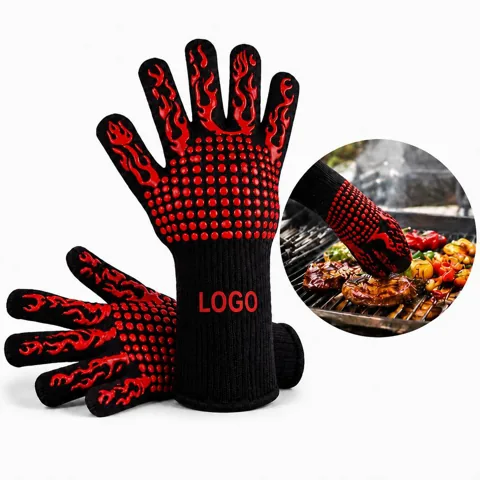 Heat Resistant Silicone Gloves for BBQ Oven Microwave