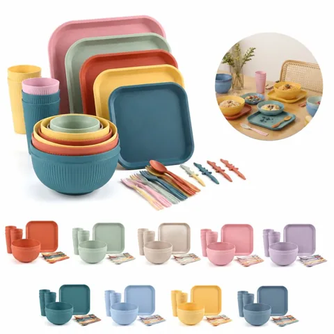 Eco-Friendly Wheat Straw Dinnerware Set, 40-Piece Durable & 2