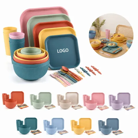 Eco-Friendly Wheat Straw Dinnerware Set, 40-Piece Durable &