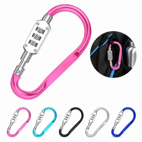 3-Digit Resettable Combination Carabiner Lock, D-Shape Alloy 2
