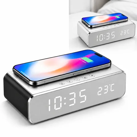 Wireless Charging Alarm Clock Stand with LED Display 2