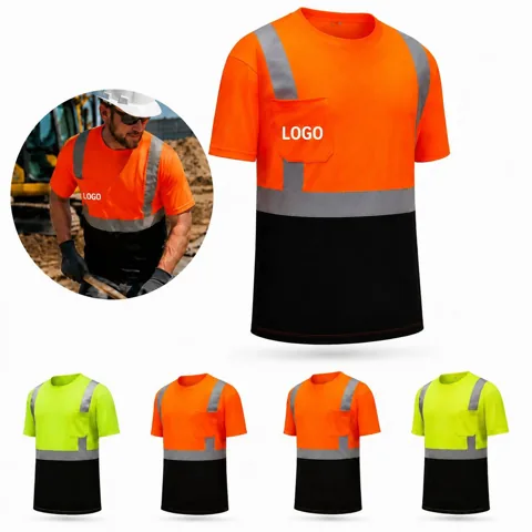 Reflective Safety Work T-Shirt with Front Pocket for High