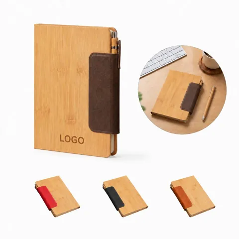 Eco-Friendly A5 PU Leather Bamboo Notebook Set with Pen