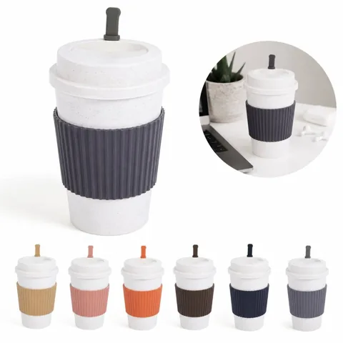 16 oz Biodegradable Wheat Straw Cup with Eco-Friendly Sleeve 2
