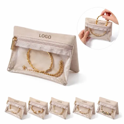 Velvet Transparent Jewelry Bag with Zippered Pockets