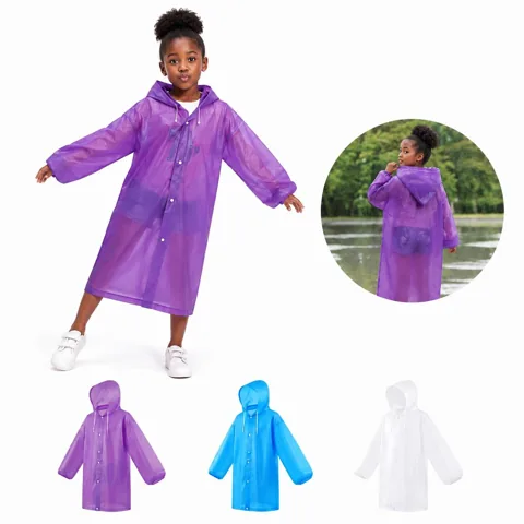 Kids EVA Rain Poncho with Hood, Lightweight & Reusable 2