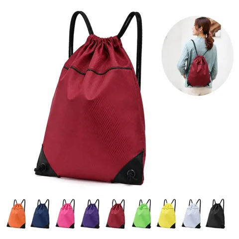 Waterproof Oxford Drawstring Backpack with Front Zipper 2