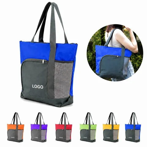 Two-Tone Polyester Tote Bag with Interior Pocket for Everyday Use