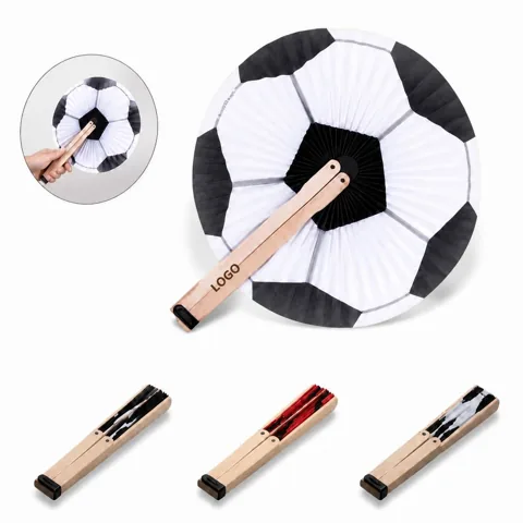 Customizable Collapsible Round Paper Fan with Wooden Handle