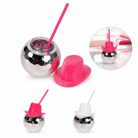 Disco Ball Cup with Cowboy Hat Lid and Straw 2