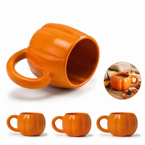 Fun Cartoon Pumpkin Ceramic Breakfast Cup with Handle 2