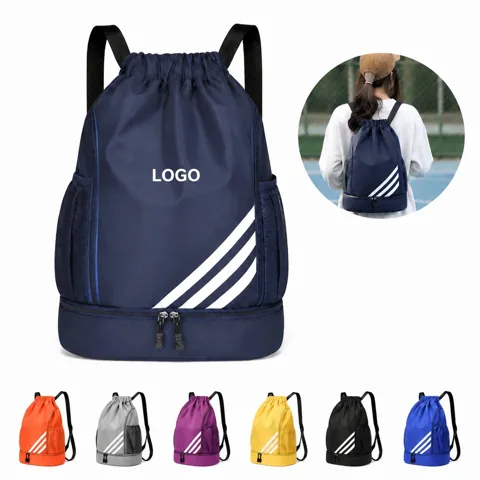 Water-Resistant Large Capacity Drawstring Gym Backpack with Added Functionality