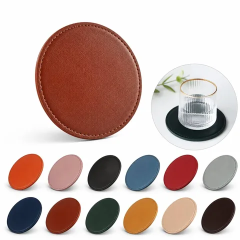 Premium PVC Leather Coasters Set of 4 Absorbent Non-Slip 2
