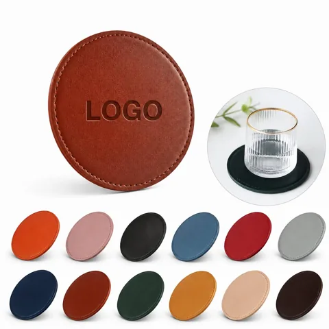 Premium PVC Leather Coasters Set of 4 Absorbent Non-Slip