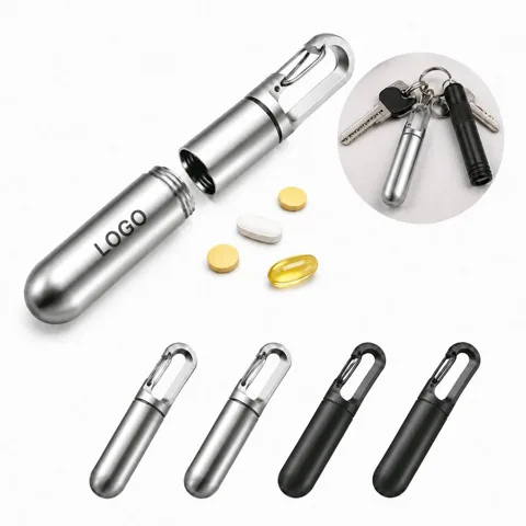 Stainless Steel Mini Pill Case with Carabiner for On-the-Go