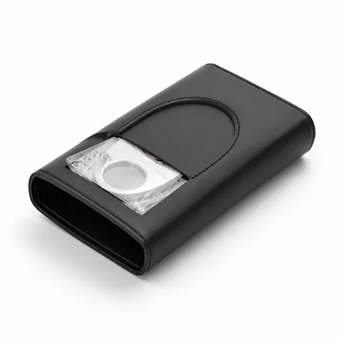 Portable Leather Cigar Case with Built-in Cutter for 3 2
