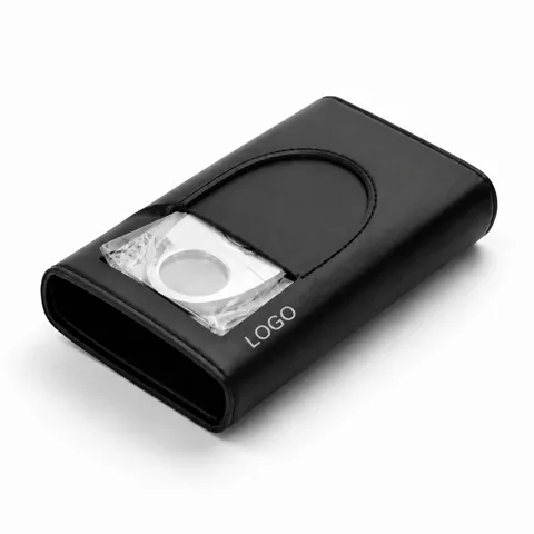Portable Leather Cigar Case with Built-in Cutter for 3