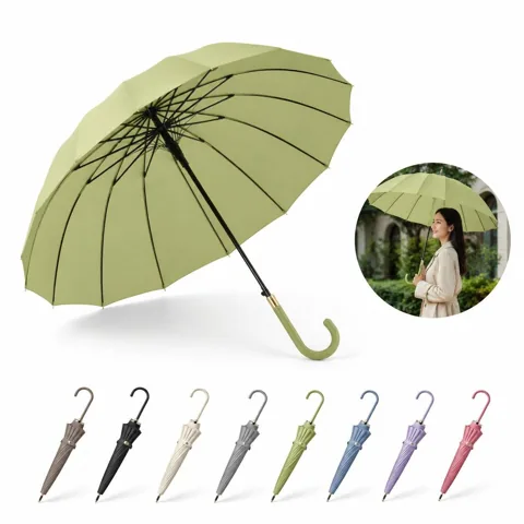 Windproof Automatic Golf Umbrella with Leather Handle 2