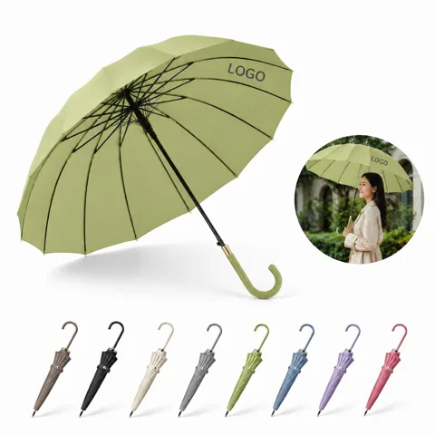 Windproof Automatic Golf Umbrella with Leather Handle