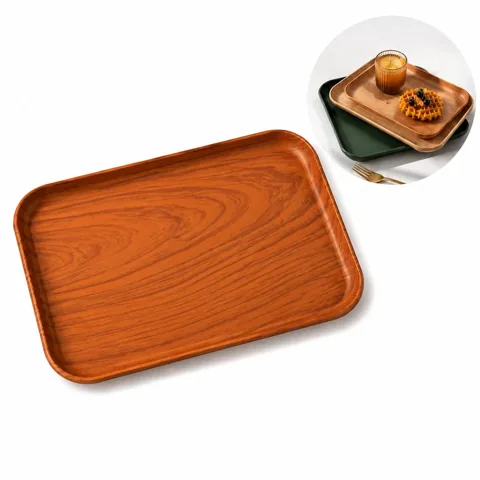 Wood-Grain Plastic Serving Platter for Durable Warehouse Use 2