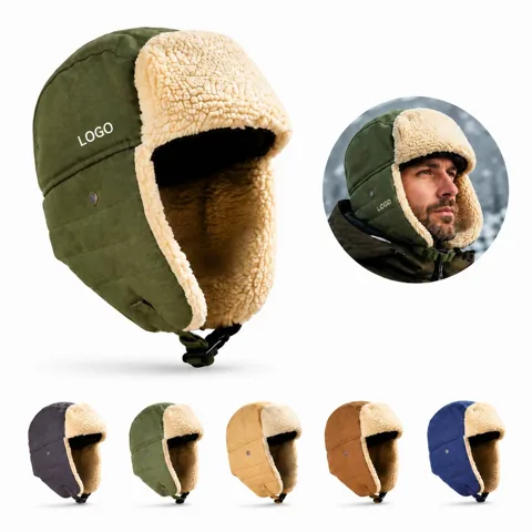 Fleece Lined Trapper Hat with Ear Flaps and Chin Strap