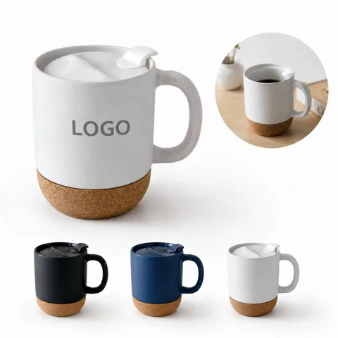 Cork-Base Ceramic Cup with Non-Slip Natural Cork Bottom for Everyday Use