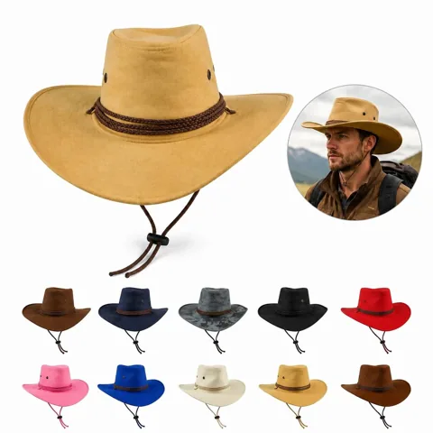 Vegan Suede Cowboy Hat with Wide Brim for Sun Protection 2