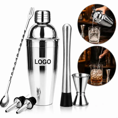 Stainless Steel 6-Piece 25oz Cocktail Shaker Bar Set with Added Functionality