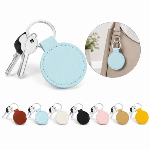 Round PU Leather Keychain with Metal Ring and Snap Closure 2