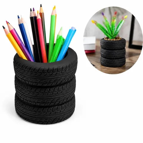 Racing Car Tire Pen Holder Desk Organizer with Tread Detail 2