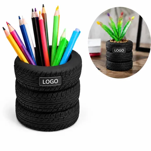 Racing Car Tire Pen Holder Desk Organizer with Tread Detail 1
