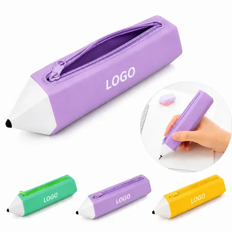 Silicone Pencil-Shaped Pencil Case with Zipper for School