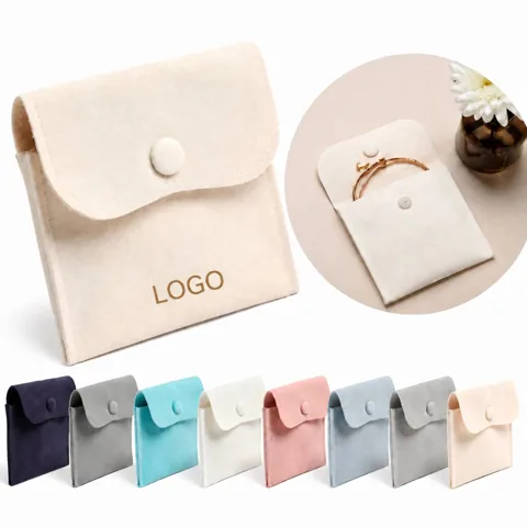 Velvet Snap Jewelry Pouches, Secure Button Closure Storage 1