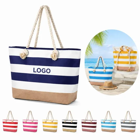 Spacious Cotton Canvas Beach Tote with Sturdy Handles