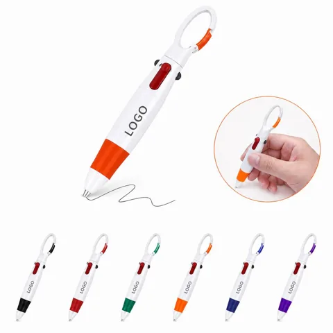 4-Color Retractable Pen with Keyring Strap