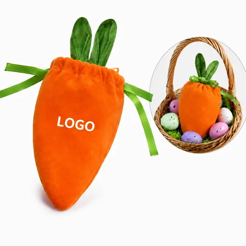 Easter Carrot Candy Storage Pouch, Plush Drawstring Gift Bag