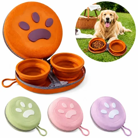 Collapsible Silicone Dual Pet Bowl for Travel, Portable 2
