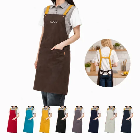Cotton Canvas Cross-Back Apron with Pockets for Work