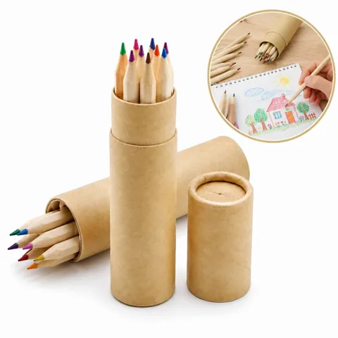 Smooth Colored Pencils in Wooden Storage Barrel for Drawing 2