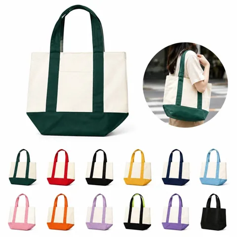 12 oz Cotton Contrast Panel Tote Bag with Sturdy Handles 2