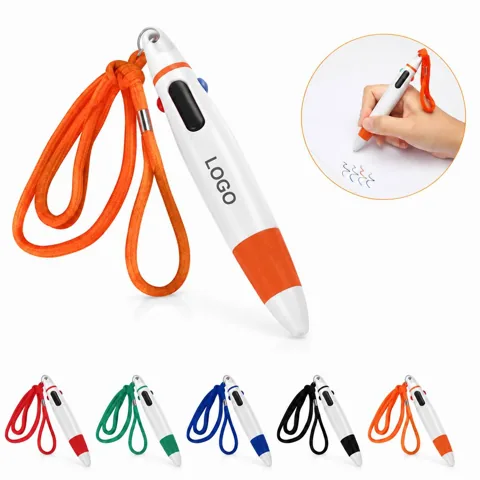4-Color Retractable Ballpoint Pen with Lanyard