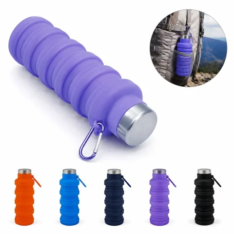 Collapsible Silicone Water Bottle with Carabiner for Travel 2